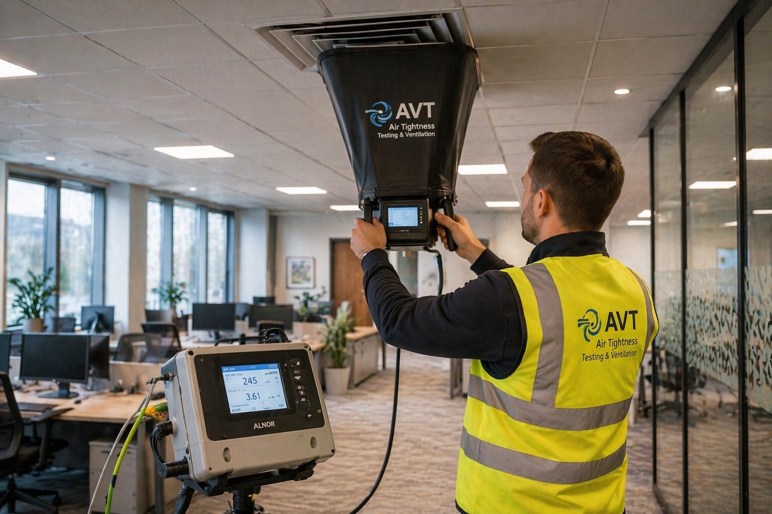 HVAC testing in a modern office